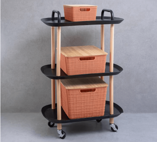 Kit 3 Caixa Organizadora Terracota E Carrinho Multiuso Oikos