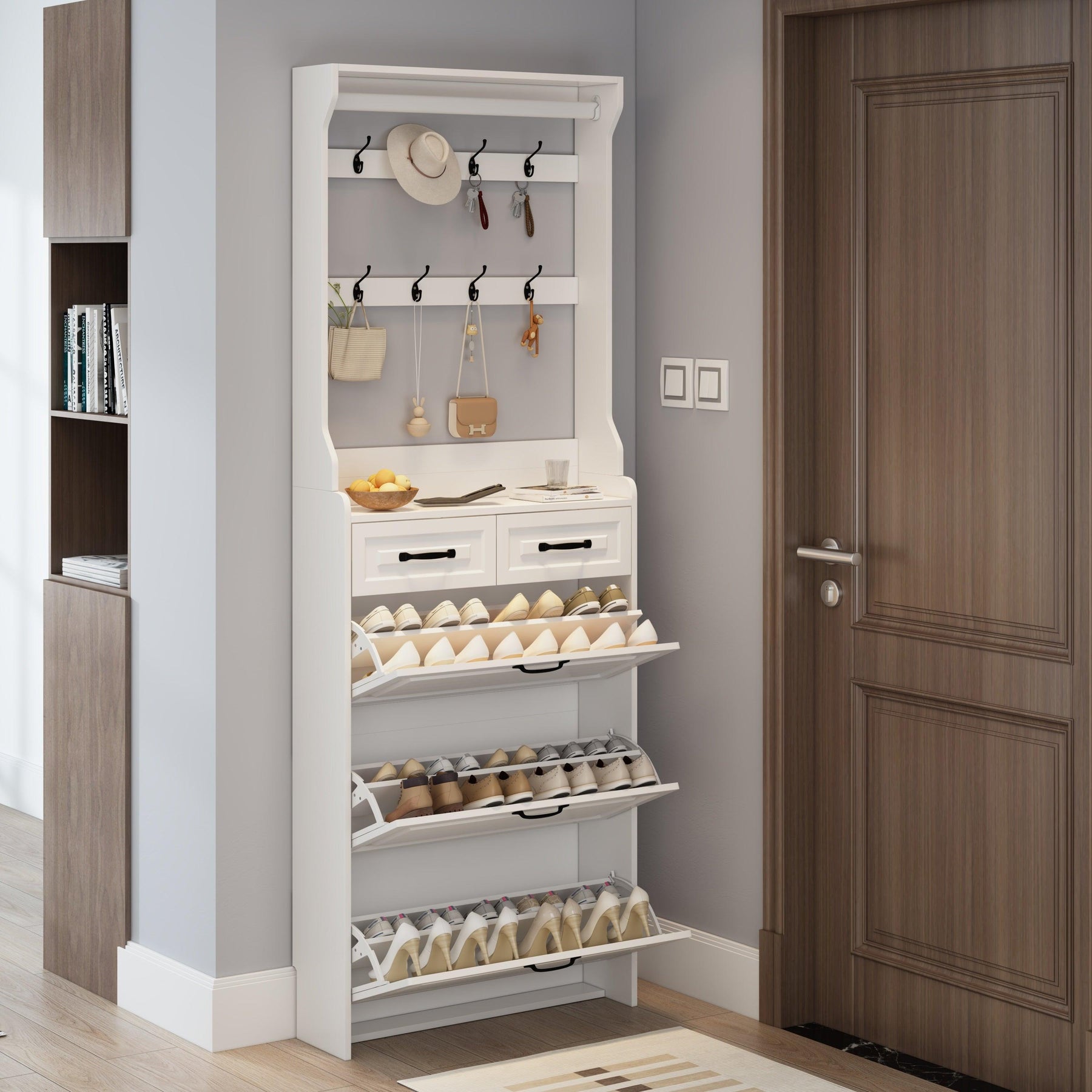 Armário de Sapatos - 3 Gavetas Basculantes 2 Gavetas com Cabide