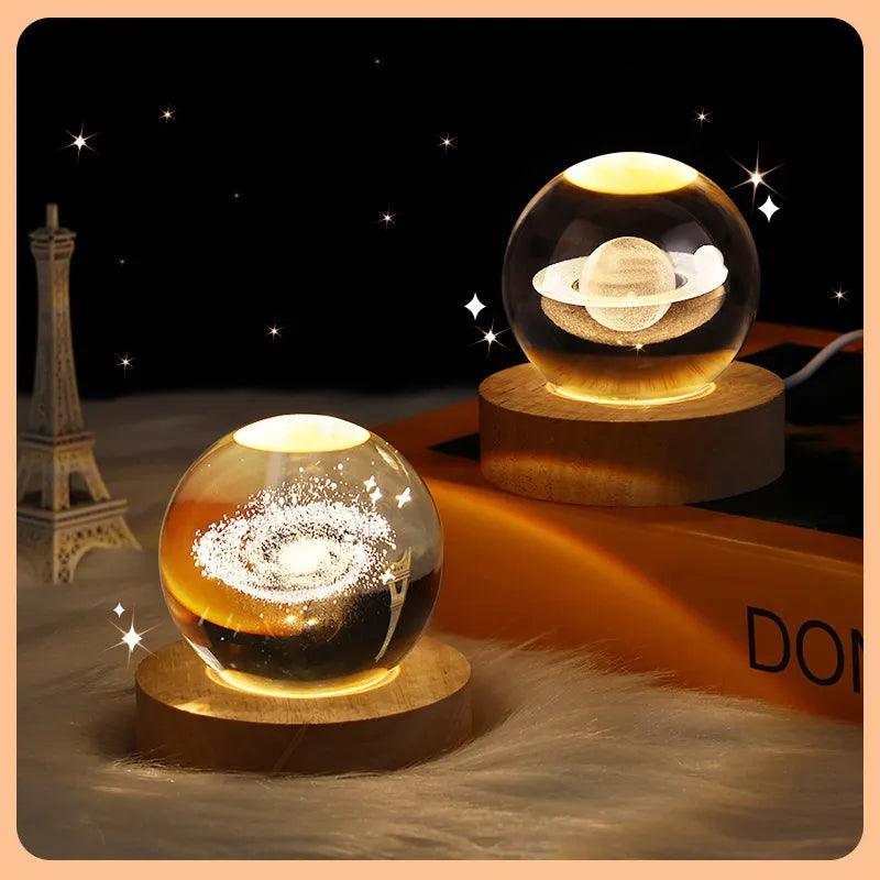 Luminária Decorativa Espacial Luz Noturna 3D Bola Cristal