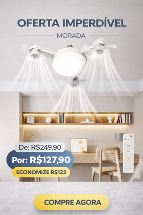 Ventilador de Teto LED 3 em 1 – Ilumina, Ventila e Economiza Energia - EXCLUSIVIDADE LOJA MORADA