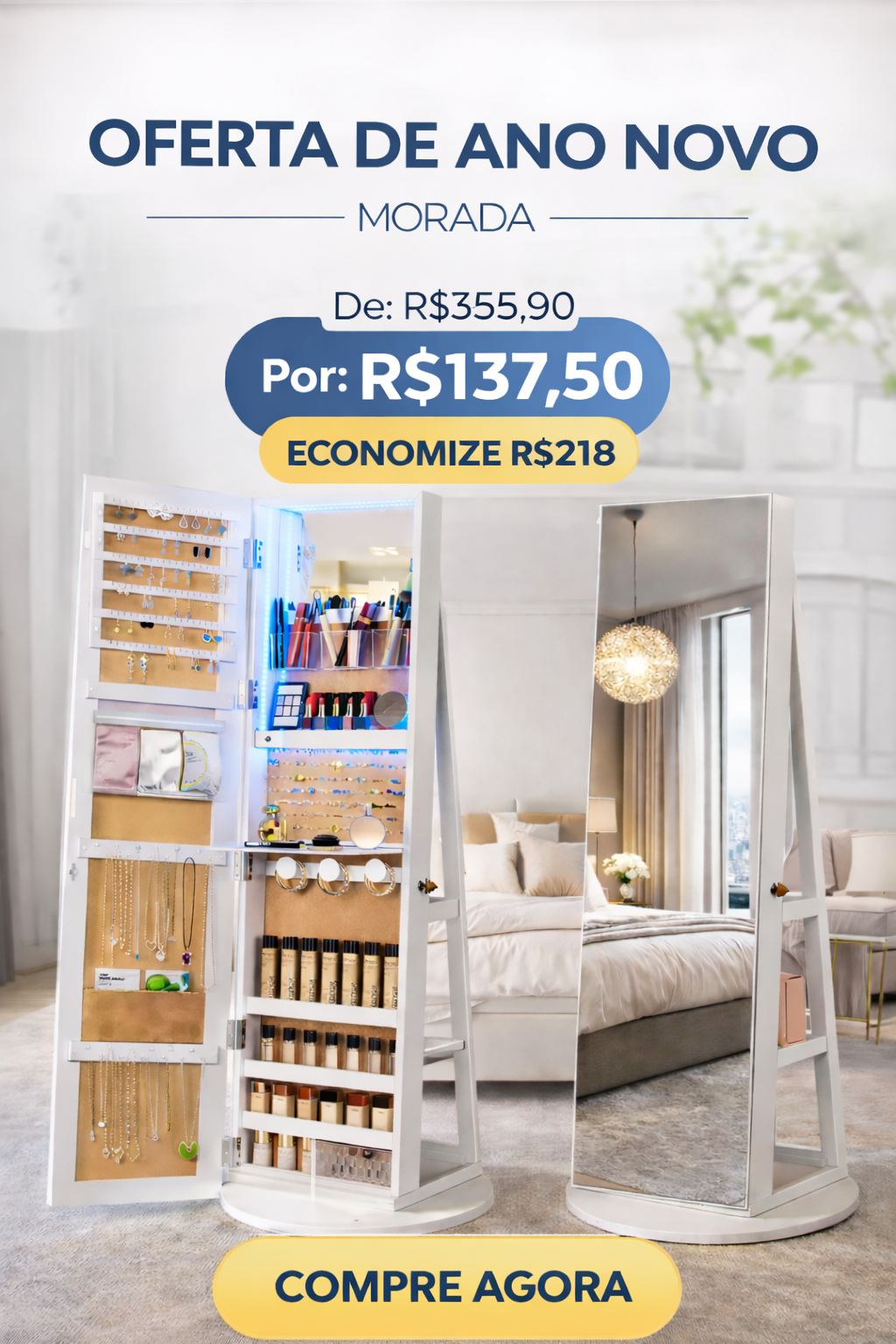 (PROMOÇÃO DE ANO NOVO) Espelho Porta Jóias 170x70cm -  Loja Morada 2026