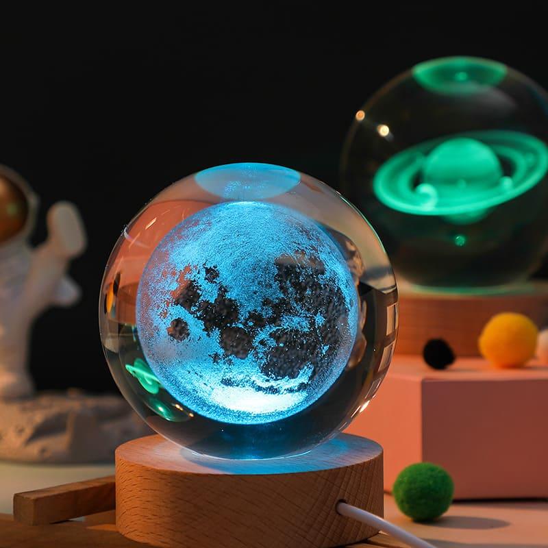 Luminária Decorativa Espacial Luz Noturna 3D Bola Cristal