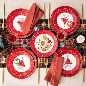 Conjunto de louças Natalino de porcelana com 18 peças - Serviço para 06 Pessoas